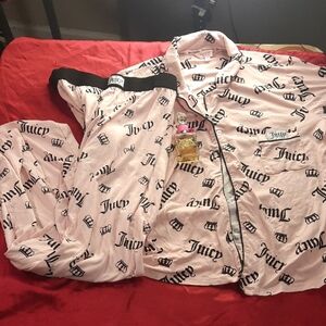 Womens Juicy Couture Bundle Black and Pink Pajama Set +perfume Size Large
